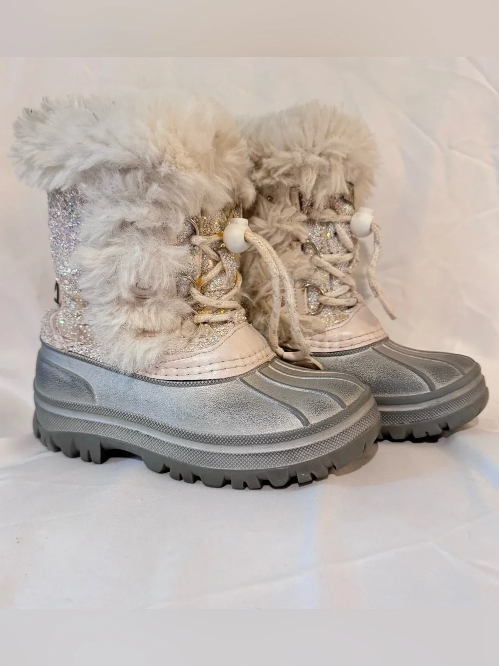 London Fog Girls ICELYN JR Boot Size 10M white Sparkles Glitter Rain Snow Boot